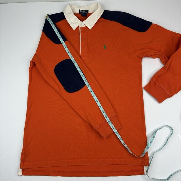 Polo Ralph Lauren Orange Blue Polo 1/4 Button Collared Patch Sweatshirt S/C39.25 - Picture 10 of 11